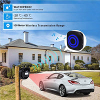 1 x RAW Customer Returns Passage alarm, HommyFine shop bell wireless alarm system with motion detector, access detector, motion bell with 38 ringtones, driveway alarm set with blue LED display - RRP €30.24