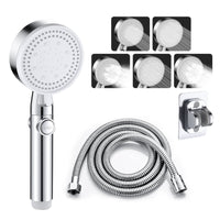 1 x RAW Customer Returns Multifunctional high pressure shower head 5 in 1 set, water saving shower head with hose 1.5M hose and high pressure shower holder silver  - RRP €17.14