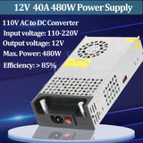 1 x RAW Customer Returns NUOFUWEI DC 12V 40A 480W power supply transformer switch power supply 110V 220V AC to DC 12Volt 40A power supply 480W transformer adapter transformer for 12V LED light strip CCTV camera security system radio - RRP €61.24