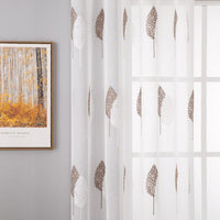 1 x Brand New MIULEE Modern Living Room Curtains with Leaf Embroidery, Translucent Bedroom Curtains 2 Pieces with Eyelets, Decorative Curtains for Bedroom Windows 2X W140 x L160 cm, White and Coffee Leaves  - RRP €27.99