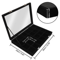 1 x RAW Customer Returns BELLE VOUS Black Velvet Jewelry Organizer with 24 Compartments Glass Lid - Jewelry Box Large Stackable - Adjustable Organizer Jewelry Compartments for Rings, Earrings, Watches Necklaces Storage - RRP €23.99