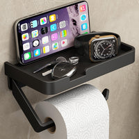 1 x RAW Customer Returns Toilet paper holder without drilling with shelf toilet paper holder stainless steel toilet paper holder wall mount toilet paper holder black - RRP €14.11