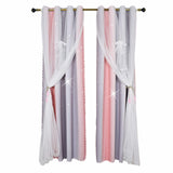 1 x RAW Customer Returns YISURE Pink Star Window Curtain for Kids Bedroom Blackout Nursery Curtain with Bow Knot for Girls, 2 Layer Curtains, Width 132 x Height 213cm x Set of 2 - RRP €38.3