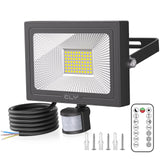 1 x RAW Customer Returns CLY Outdoor LED Spotlight with Motion Sensor 60W, Outdoor LED Spotlights with Remote Control 5200LM Cold White Outdoor LED Floodlight Outdoor LED Floodlight IP66 Waterproof for Courtyard Garage - RRP €26.11