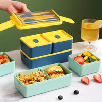 2 x Brand New Bento Box Adults Lunch Box Leak-proof Lunch Box 1400ml Garden Snack Box with Compartments Lunch Box School Snack Box with Dividers Butter Box Breakfast Box Snack Box - RRP €30.14