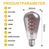 1 x RAW Customer Returns LED decorative light bulb E27, 1800K 4W 250LM mood light vintage Edison light bulb, retro filament bulb ideal for caf bar decorative nostalgia industrial design, dimmable ST64 smoked glass 4 pieces - RRP €34.27