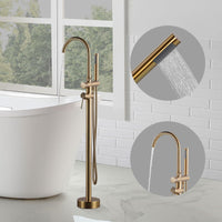 1 x RAW Customer Returns ARCORA freestanding bath faucet, bathtub faucet made of copper stainless steel 360 swivel bathroom faucet floor mounting with hand shower for tub, freestanding bathtub, gold - RRP €201.34