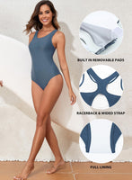 1 x RAW Customer Returns Aleumdr One Piece Slimming Swimsuit Women Slimming Sports Sexy Slimming Swimwear, 741 Light Blue, L - RRP €24.99