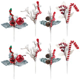 5 x Brand New Jangostor 8 Pieces Christmas Berries Artificial Christmas Branches Artificial Fir Branches Christmas Candy Cane Picks with Jingle Bells Pine Cones for Christmas Party Wreath Decor Home Ornament - RRP €102.0