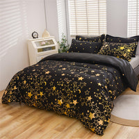 1 x RAW Customer Returns Freyamy bed linen 220x240cm 3-piece black gold stars moon glitter pattern luxury bedding sets brushed microfiber reversible bed linen soft duvet cover with zipper and 2 pillowcases 80x80cm - RRP €46.37