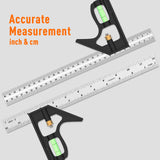 1 x RAW Customer Returns Adjustable Combination Square, 12 300mm Stainless Steel Combination Square Carpentry Tools, 45 90 Degree Ruler with Bubble Level. - RRP €12.99