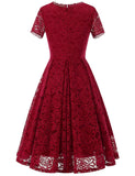 1 x RAW Customer Returns DRESSTELLS women s lace dress mother of the bride dresses, knee-length elegant bridesmaid cocktail dress, rockabilly floral dress short sleeve dark red 3XL - RRP €51.99