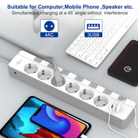 1 x RAW Customer Returns Power strip surge protection 4000W 16A , KEPLUG multiple socket power strip with 3 USB, power strip individually switchable wall mounting child safety lock, socket with USB 2 m cable 6AC  - RRP €26.4