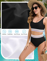 1 x RAW Customer Returns UMIPUBO Bikini Set Women Tummy Control Push Up Swimwear High Waist Bikinis Retro Swimsuit with Wave Pattern Big Breasts Swimsuit Beach Bikini Black, L  - RRP €36.99