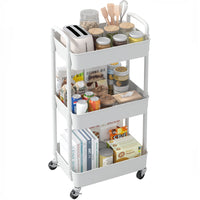 1 x RAW Customer Returns Sywhitta 3-Layer Plastic Rolling Cart, Multifunctional Storage Cart, Office, Living Room, Kitchen, Mobile Storage Box with Wheels, White - RRP €30.24