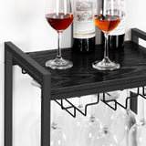 1 x RAW Customer Returns UOMIO Drinks Serving Cart, 3-Tier Kitchen Cart with Lockable Wheels Black Bar Cart Wine Cart with Glass Holder, Wooden Storage Cart for Living Room 44 x 30 x 85 cm - RRP €59.04