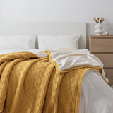 1 x RAW Customer Returns MH MYLUNE HOME Sherpa Blanket Cotton Knitted Blanket Oeko-Tex 180x200cm 660GSM Thick Cuddly Blanket Fluffy Sofa Blanket Bedspread Bed Throw Warm Crocheted Blanket Autumn Winter Blanket Mustard Yellow - RRP €60.49