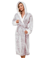 1 x RAW Customer Returns UMIPUBO Women s Bathrobe Dressing Gown Winter Fleece Soft Hooded Bathrobe Pajama Kimono Nightgown with 2 Pockets, Soft Loungewear Dressing Gown Wine Red, M  - RRP €33.1