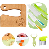 1 x RAW Customer Returns Children s knife 8-piece children s kitchen knife set for cutting and cooking fruit or vegetables for toddlers, including wooden knife, cutting board, peeler Lion  - RRP €16.13