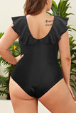 1 x RAW Customer Returns SHEKINI Women s One-Piece Swimsuit Elegant Ruffle Low Collar Tummy Control Swimwear Ruched Backless Swimsuit Women for Large Size Bust Black, 5XL  - RRP €44.81