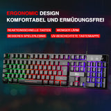 1 x RAW Customer Returns Rii Gaming Keyboard PC, RGB Keyboard Wired, Rainbow Illuminated Keyboard LED, Gaming Keyboard Ideal for Gamers Office German Layout  - RRP €13.61