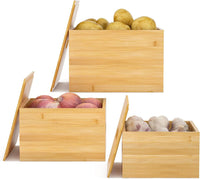 1 x RAW Customer Returns ELINIUM Bamboo Potato and Onion Storage Containers 3 Pack Garlic Potato Onion Container Potato Storage Vegetable Holder Bamboo Produce Box Sets for Kitchen Counter - RRP €40.18