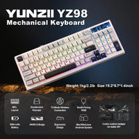 1 x RAW Customer Returns YUNZII YZ98 Gasket Mechanical Keyboard 99 Keys Hot-Swap BT5.0 2.4G USB-C Wireless Gaming Keyboard NKRO 98 Layout with RGB LED Backlight for Linux Win Mac Milk Switch, White  - RRP €94.99