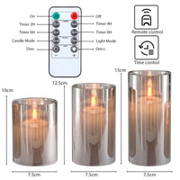 1 x RAW Customer Returns EXTSUD LED flameless candles flickering with charging station and remote control timer function, set of 3 LED candles made of glass, rechargeable flame candle light, romantic tea lights, decorative living room, grey - RRP €26.21