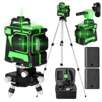 1 x RAW Customer Returns Cross Line Laser Green, KKnoon 3x360 Self-Leveling Green Laser Spirit Level with Tripod, 2400mAh 2 Battery 12 Lines Cross Line Laser 1.5m Height Adjustable Extension Rod Tripod - RRP €78.16