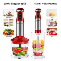 1 x RAW Customer Returns Bonsenkitchen hand blender 5-in-1 set, 800W anti-splash stainless steel hand blender with 500 ml food chopper, 600 ml cup, whisk, hand mixer, infinitely variable speeds, BPA-free, HB8005 red  - RRP €33.86