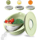 1 x RAW Customer Returns Pasta strainer stainless steel strainer 2 sets of kitchen strainer stainless steel with handle 23cm 24cm , 4 in 1 function kitchen strainer 3 graters, removable mixing bowl made of plastic, strainer made , green - RRP €24.19