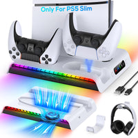 1 x RAW Customer Returns FYOUNG Vertical Stand for PS5 Slim Console with Fan Controller Charging Station, Multifunctional Cooling Stand for Playstation 5 Slim Accessories with 9RGB Light Only for PS5 Slim  - RRP €44.99