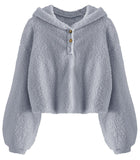 1 x Brand New YBENLOVER Children s Girls Hooded Pullover Fleece Hoodie Sherpa Sweatershirt Warm Teddy Jumper, Grey, 5-6 Years - RRP €27.6