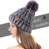 1 x RAW Customer Returns REDESS Women s Winter Bobble Beanie Hat with Warm Fleece Lined, Thick Slouchy Snow Knit Skull Ski Cap - RRP €19.99