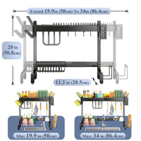 1 x RAW Customer Returns SAYZH Dish Drainer, Over the Sink Dish Drainer, Large Extendable Stainless Steel Automatic Dish Drainer 50.5 to 86 CM with Cup Holder Utensil Holder for Kitchen Organizer, Black - RRP €79.97