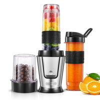 1 x RAW Customer Returns HOUSNAT Smoothie Maker To Go, 500W Stand Mixer Coffee Grinder 280ml, Electric Blender with 2 Tritan Plastic Sports Bottles 570ml, Portable, BPA-free, Dishwasher Safe, Stainless Steel - RRP €42.99