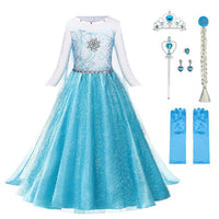 1 x RAW Customer Returns URAQT ELSA costume for children and girls, 6-piece set ELSA children s princess dress with crown, tiara, gloves, magic wand, etc. for Christmas, fancy dress, carnival, Halloween, role play 150  - RRP €20.72