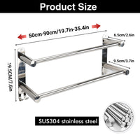 1 x RAW Customer Returns Towel Rack No Drilling Wall Mounted Extendable 43-75CM Stainless Steel Towel Rail with Hooks Wall Shelf Suitable Towel Shelf Bar for Bathroom Kitchen Bath Towel Holder Silver 2-Layer  - RRP €26.21