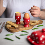 1 x RAW Customer Returns City to Cottage - Ceramic egg cup set Red and white Polka dots Handmade Ceramic tableware set 2 egg cups in a set - RRP €23.15