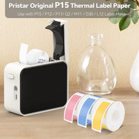 1 x RAW Customer Returns Pristar P15 Labels, 3 Rolls 12mm 40mm Self-Adhesive Thermal Ribbon Labels, Compatible with P15 Label Printer, Pink Yellow Blue, 160 Labels Roll - RRP €16.99