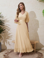 1 x RAW Customer Returns DRESSTELLS Women s Formal Dresses Wedding Guest Chiffon Cape Sleeves Bridesmaid Dresses Evening Dresses Champagne 3XL - RRP €64.52