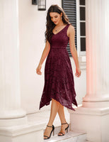 1 x RAW Customer Returns Meetjen Women s Festive V-Neck Cocktail Dress Elegant Evening Dress A-Line Dress with Lace Wedding Guest Bridesmaid Dress Burgundy L - RRP €46.38