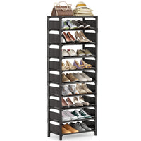 1 x RAW Customer Returns 10-Tier Tall Narrow Shoe Rack Sturdy Stackable Shoe Storage Rack Holds 20-25 Pairs Vertical Shoe Rack for Closet Entryway Black - RRP €26.99