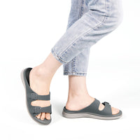 1 x Brand New Hsyooes Mules Women s Sandals Slippers Adjustable Strap Bath Slippers Non-Slip Beach Sandals Summer Open Slide Sandals Flat A-Grey CN41 EU40 - RRP €28.22