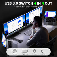 1 x RAW Customer Returns USB 3.0 Switch 4 PC, YOUTINGHDAV 4 in 4 out USB Switch 3.0, USB Switch Box for Keyboard, Mouse, Printer, Scanner, PC, with Wired Remote and 4 USB 3.0 Cables - RRP €33.26