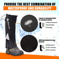 1 x RAW Customer Returns HIKENTURE Gaiters Hiking Hunting Bicycle, Gaiters Men Women Waterproof, Rain Gaiters, Outdoor Gaiters to Protect Trousers Shoes from Snow Rain Insects, Gaiters Snow Hiking-Black-L - RRP €30.99