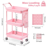 1 x RAW Customer Returns Kingrack storage trolley 3-tier, kitchen trolley, kitchen cart, plastic organizer, trolley with handles, multi-purpose trolley with locking wheels, pink - RRP €46.8