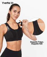 1 x RAW Customer Returns Yvette sports bra very strong hold with front closure, large sizes for fitness, jogging bra, black, L - RRP €30.24