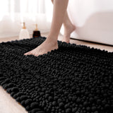 1 x RAW Customer Returns DEXI bathroom rug 40 x 60 cm, chenille bath mat, non-slip, soft bath mat, machine washable, microfibre absorbent bath mat for bathtub, shower and bathroom - black - RRP €19.99