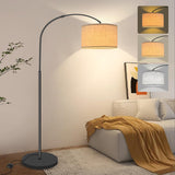 1 x RAW Customer Returns Fortand arc lamp living room floor lamp, LED floor lamp with 3 color temperatures 12W E27 arc lamp modern floor lamp reading lamp with linen lampshade foot switch retro for bedroom - RRP €75.99